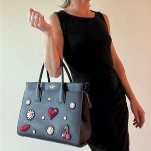 Kate Spade x Rodan + Fields Cameron Appliqué Saffiano Leather Satchel Black RARE